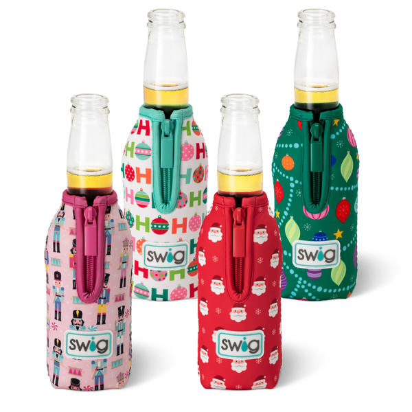 Swig Life Holiday Bottle Coolie Bundle with 4 insulated neoprene Bottle Coolies featuring 4 different Holiday prints