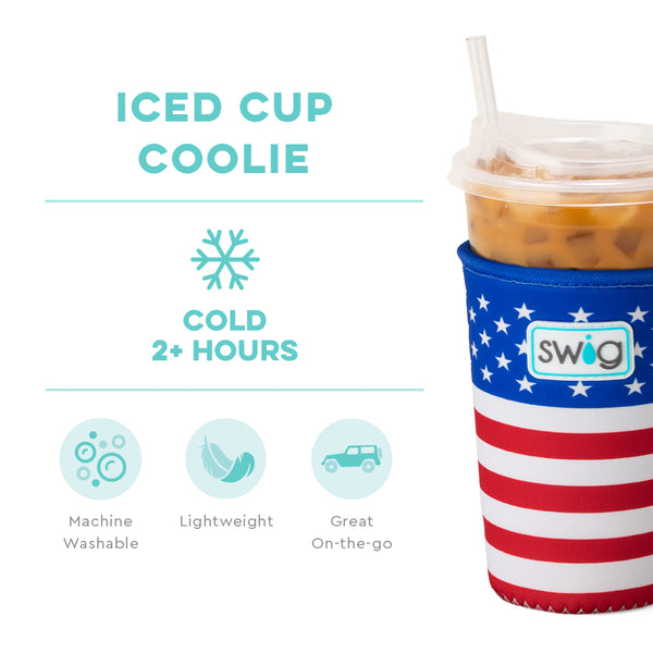Swig Life All American Insulated Neoprene Iced Cup Coolie temperature infographic - cold 2+ hours