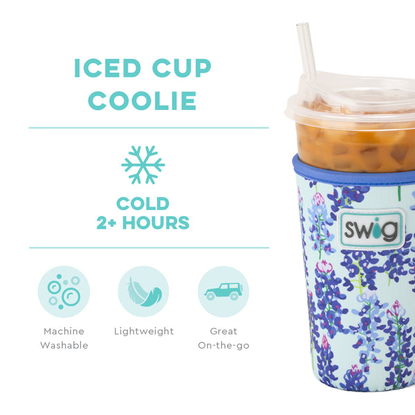 Swig Life Bluebonnet Insulated Neoprene Iced Cup Coolie temperature infographic - cold 2+ hours