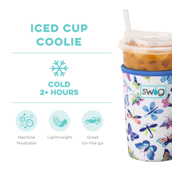 Swig Life Butterfly Bliss Insulated Neoprene Iced Cup Coolie temperature infographic - cold 2+ hours