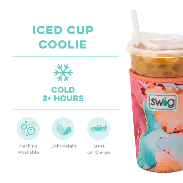Swig Life Dreamsicle Insulated Neoprene Iced Cup Coolie temperature infographic - cold 2+ hours