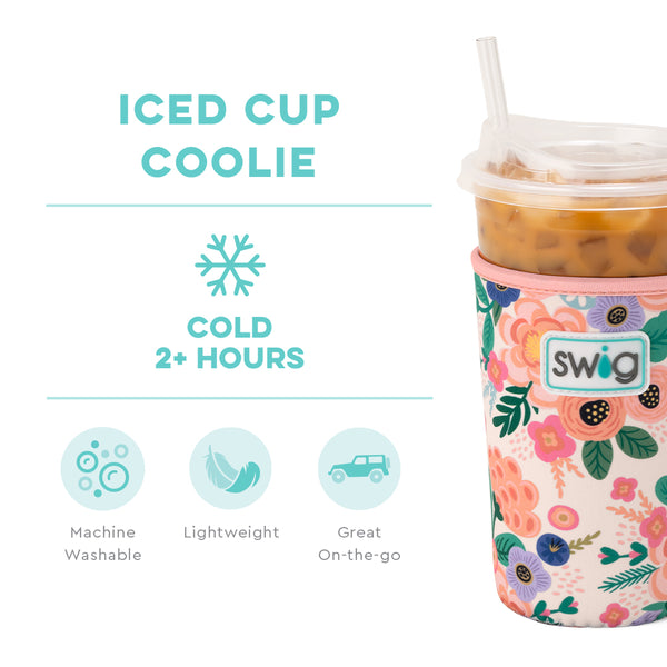 Swig Life Full Bloom Insulated Neoprene Iced Cup Coolie temperature infographic - cold 2+ hours