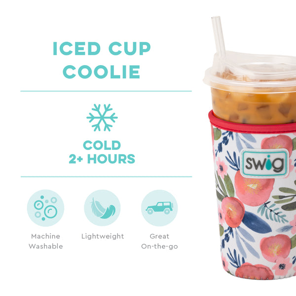 Swig Life Poppy Fields Insulated Neoprene Iced Cup Coolie temperature infographic - cold 2+ hours