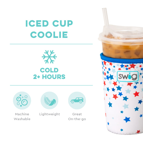 Swig Life Star Spangled Insulated Neoprene Iced Cup Coolie temperature infographic - cold 2+ hours