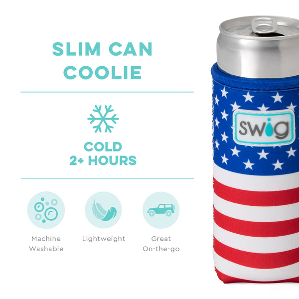 Swig Life All American Insulated Neoprene Slim Can Coolie temperature infographic - cold 2+ hours
