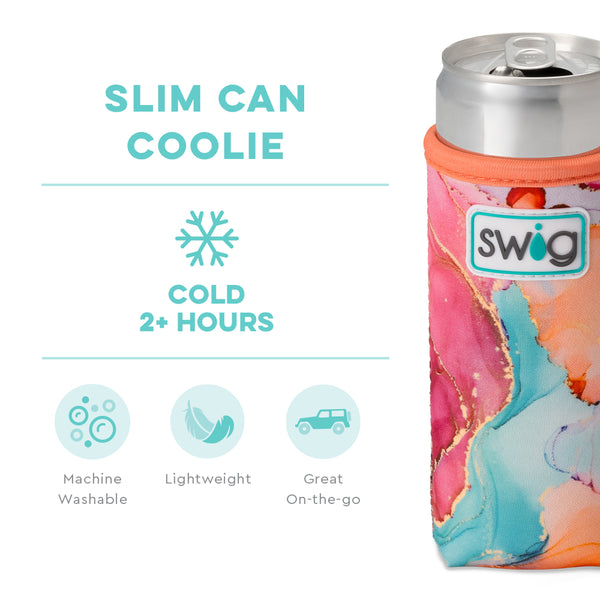 Swig Life Dreamsicle Insulated Neoprene Slim Can Coolie temperature infographic - cold 2+ hours