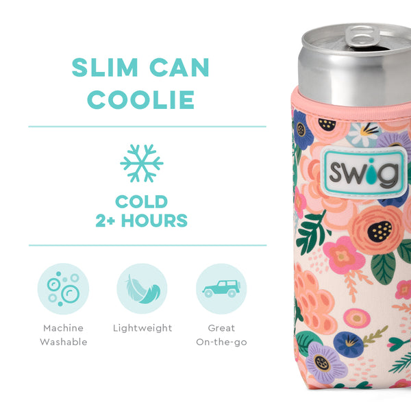 Swig Life Full Bloom Insulated Neoprene Slim Can Coolie temperature infographic - cold 2+ hours