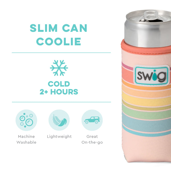 Swig Life Good Vibrations Insulated Neoprene Slim Can Coolie temperature infographic - cold 2+ hours