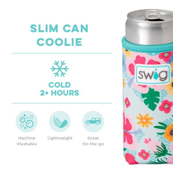 Swig Life Island Bloom Insulated Neoprene Slim Can Coolie temperature infographic - cold 2+ hours