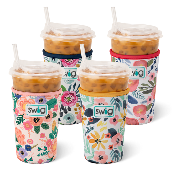 Swig Life Insulated Neoprene Floral Iced Cup Coolie Bundle with Primrose, Poppy Fields, Full Bloom, and Honey Meadow Iced Cup Coolies