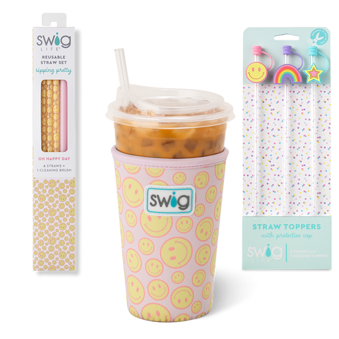 Oh Happy Day + Pink Reusable Straw Set