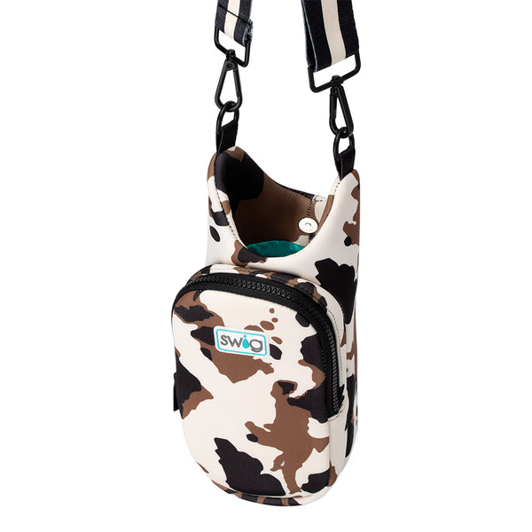 Swig Life Hayride Insulated Neoprene Water Bottle Bag with over the shoulder strap showing button closure from the top
