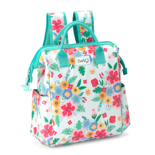 Swig Life Island Bloom Insulated Packi Backpack Cooler with zipper enclosure, shoulder straps, and top handle