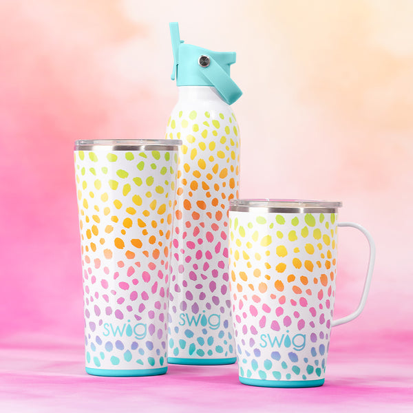 Swig Life Insulated Wild Child Drinkware collection on a pink background