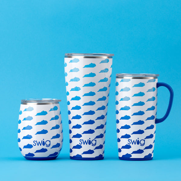 Swig Life Kentucky Insulated Stainless Steel Drinkware collection over a blue background