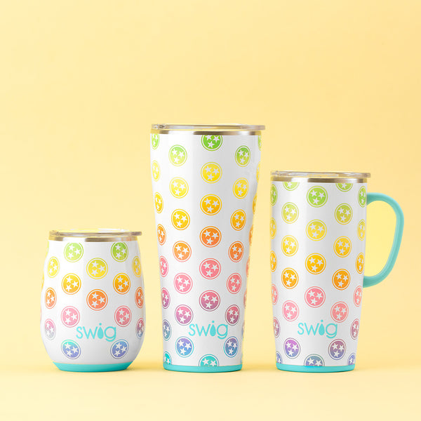 Swig Life Tennessee Insulated Stainless Steel Drinkware collection on a yellow background