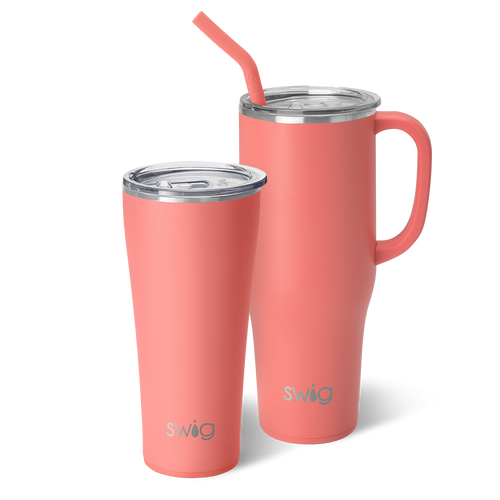 Swig Life Coral Mega Set including a 32oz Coral Tumbler and a 40oz Coral Mega Mug