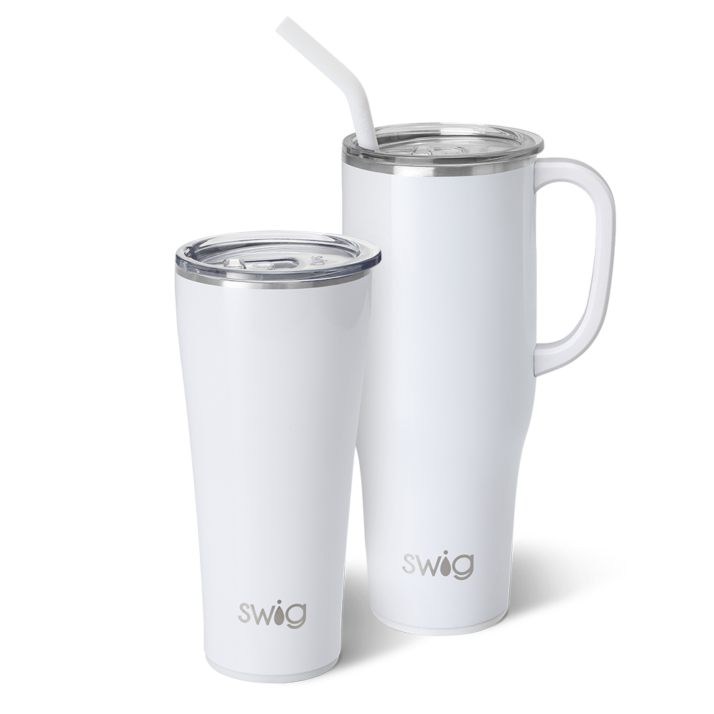 Swig Reusable Mega Mug Straw Set White/Aqua/Black