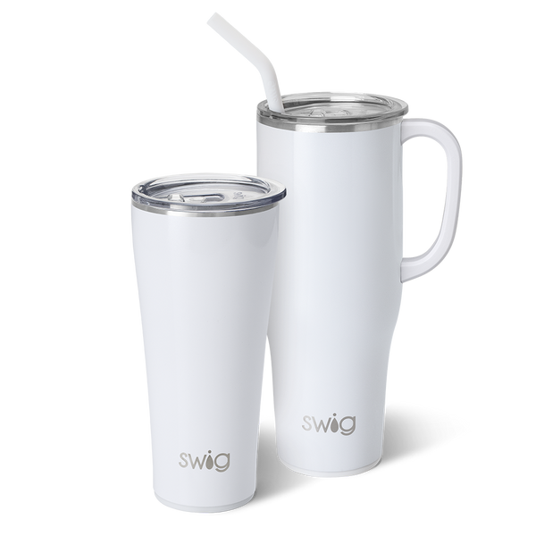 Swig Life Shimmer Diamond White Mega Set including a 32oz Shimmer Diamond White Tumbler and a 40oz Shimmer Diamond White Mega Mug