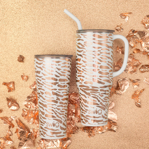 Swig Life Glamazon Rose Insulated XL Set on a glitter gold background
