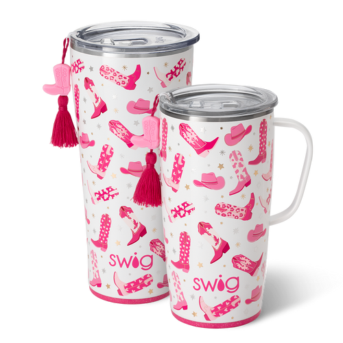 Swig Life Let's Go Girls XL Set including a 22oz Let's Go Girls Travel Mug and a 32oz Let's Go Girls Tumbler