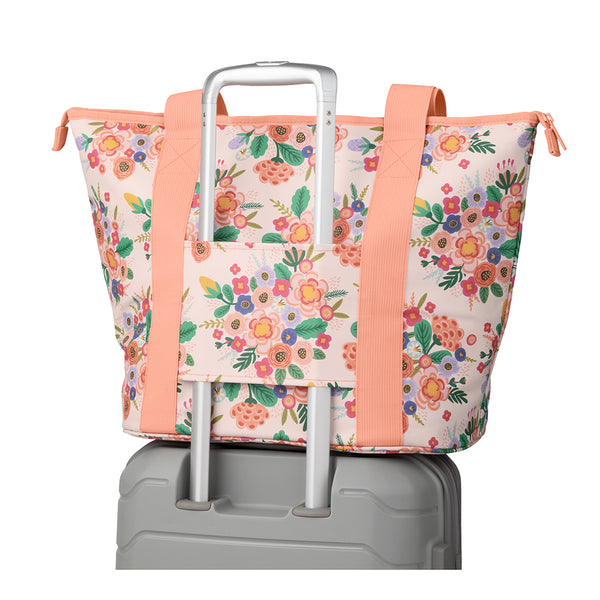Swig Life Full Bloom Zippi Tote Bag back view on luggage trolley