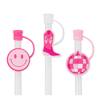 Swig Life Let's Go Girls Straw Topper Set Animation showing silicone caps coming on and off of straws - Swig Life