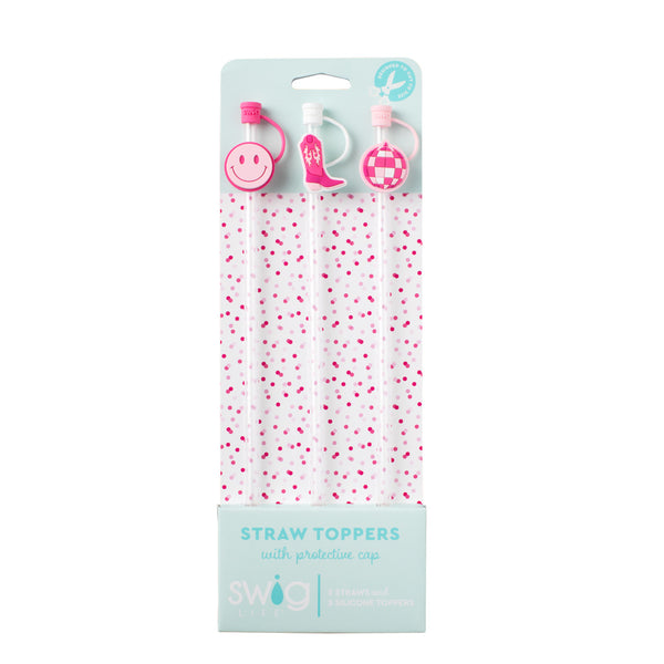 Swig Life Let's Go Girls Straw Topper Set including three straws and three silicone toppers