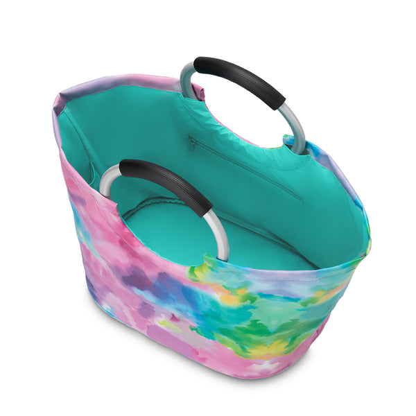 Swig Life Cloud Nine Loopi Tote Bag open view from the top with aqua insulated liner and inside zipper pocket