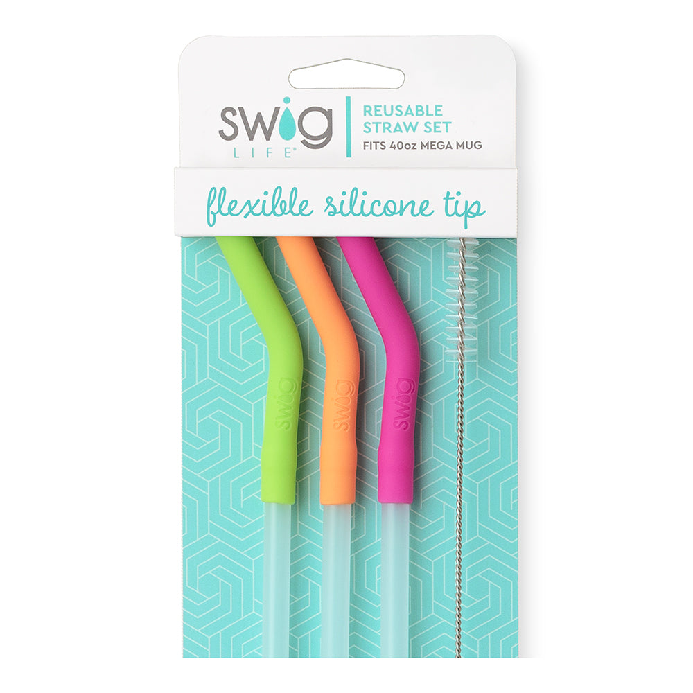 White/Aqua/Black Reusable Straw Set Mega Mugs Swig Life