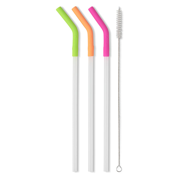 Swig Life Neon Lime/Orange/Berry Reusable Straw Set with cleaning brush without packaging