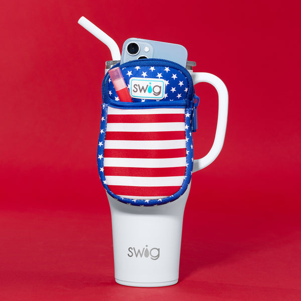 Swig Life All American Mega Mug Pouch on a white Insulated Mega Mug