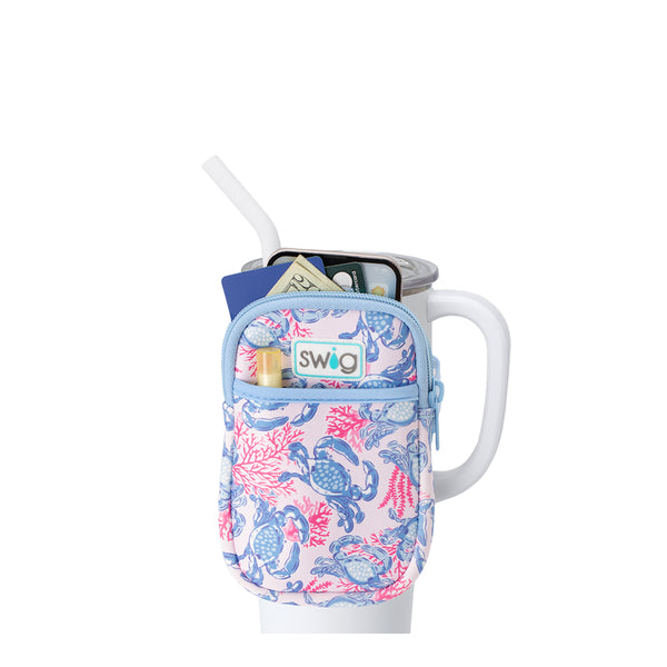 Swig Life Get Crackin' Neoprene Mega Mug Pouch with two pockets containing daily essentials