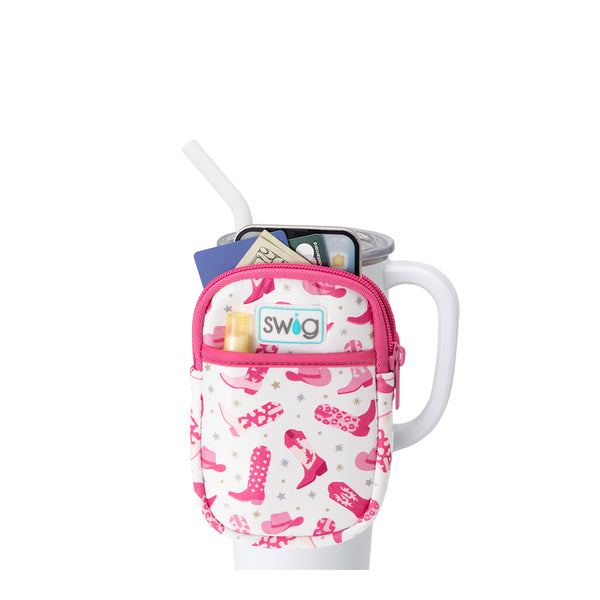 Swig Life Let's Go Girls Neoprene Mega Mug Pouch with two pockets containing daily essentials
