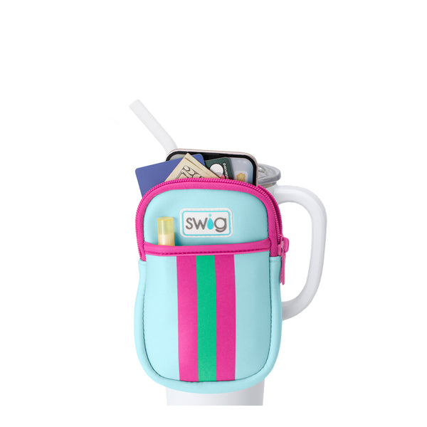 Swig Life Prep Rally Neoprene Mega Mug Pouch with two pockets containing daily essentials