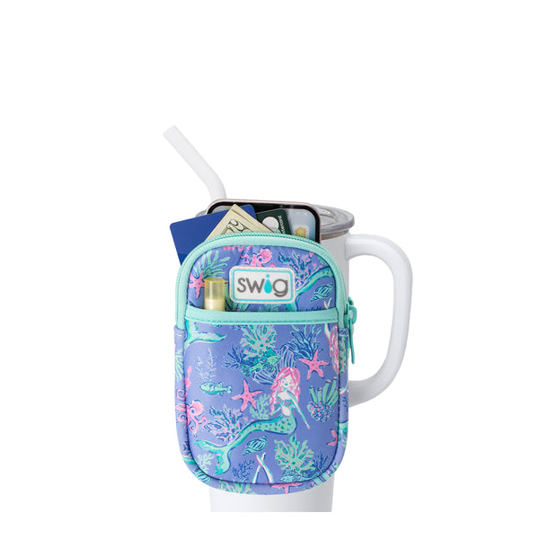 Swig Life Under the Sea Neoprene Mega Mug Pouch with two pockets containing daily essentials