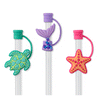 Swig Life Ocean Straw Topper Set Animation showing silicone caps coming on and off of straws - Swig Life