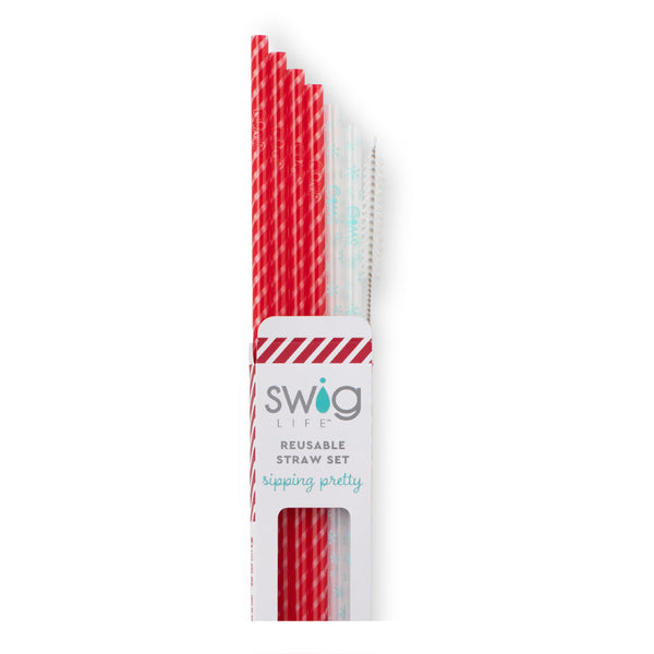 Candy Cane + Snowflake Reusable Straw Set