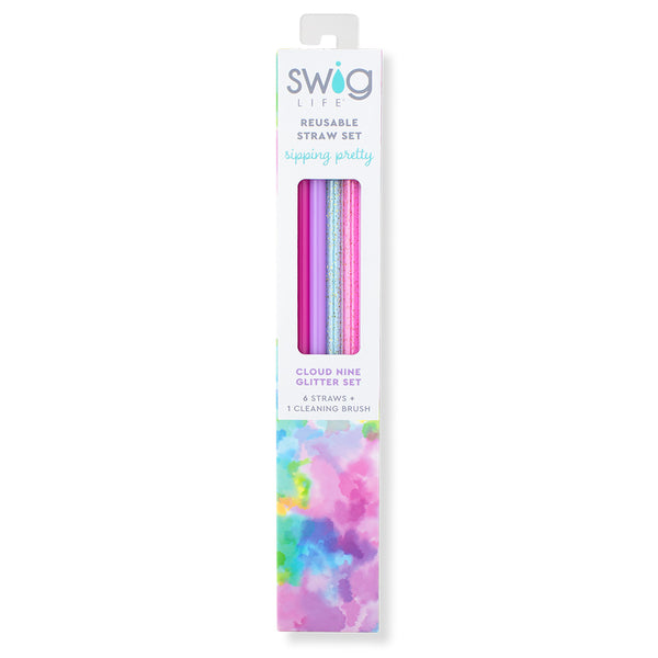 Swig Life Cloud Nine Glitter Reusable Straw Set inside packaging