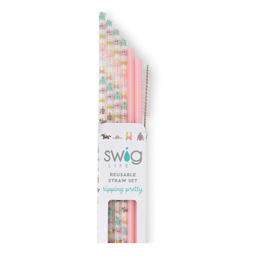 Swig Life Derby Day + Blush Reusable Straw Set with six straws and cleaning brushSwig Life Derby Day + Blush Reusable Straw Set with six straws and cleaning brush