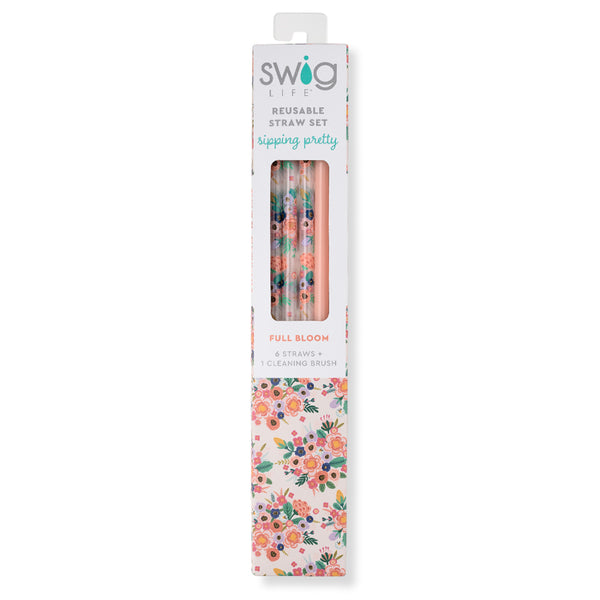 Swig Life Full Bloom + Coral Reusable Straw Set inside packaging
