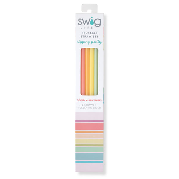 Swig Life Good Vibrations Rainbow Reusable Straw Set inside packaging