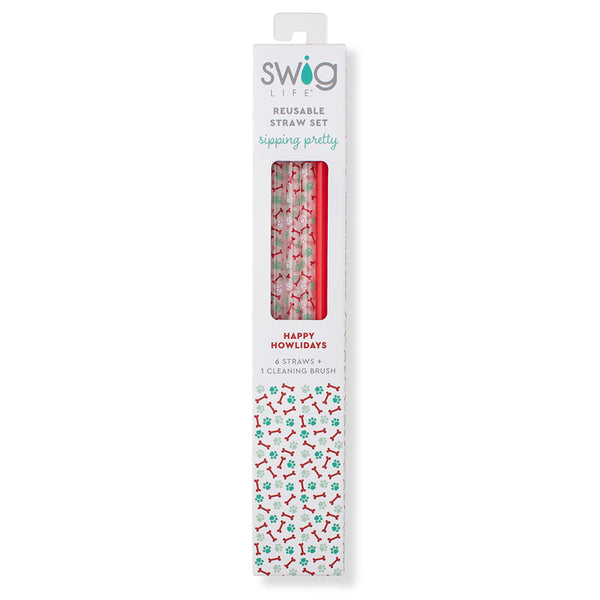 Swig Life Happy Howlidays + Red Reusable Straw Set inside packaging