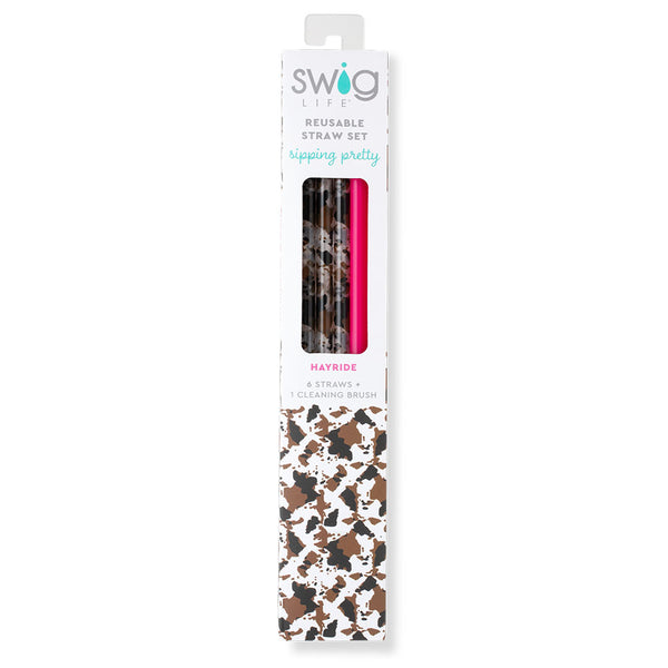 Swig Life Hayride + Hot Pink Reusable Straw Set inside packaging