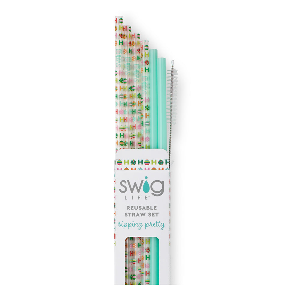 Swig Life Hohoho + Mint Reusable Straw Set with six straws and cleaning brush - Swig Life