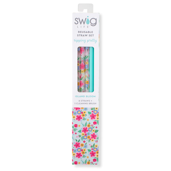 Swig Life Island Bloom + Mint Reusable Straw Set inside packaging