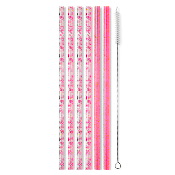 Swig Life Let's Go Girls + Pink Glitter Reusable Straw Set without packaging
