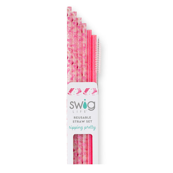 Swig Life Let's Go Girls Reusable Straw Set with six straws and cleaning brush