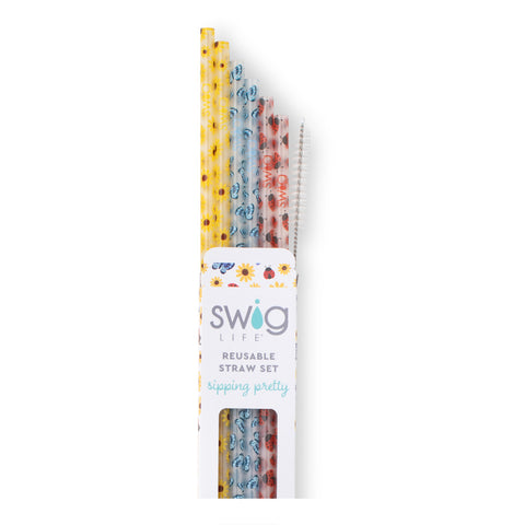 Red, White & Blue Glitter Reusable Straw Set