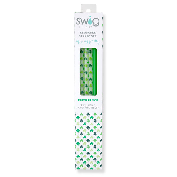 Swig Life Pinch Proof + Green Reusable Straw Set inside packaging